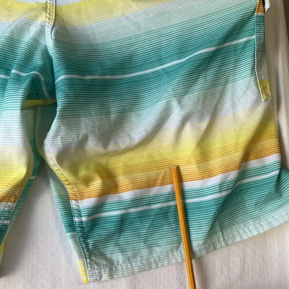 Reef Men Swimwear 32 Turquoise Board Shorts Striped Surf Shorts Logo Lined 10”
